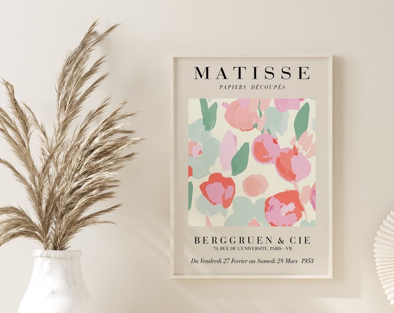 Pastel Pink Flowers Matisse Art Print Flower Market Poster Cut Outs Exhibition Poster A2 A3 A4 A5 Gallery Wall Gift Flower Market Art
