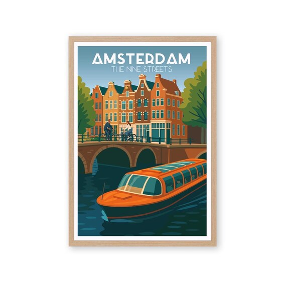 Amsterdam The Nine Streets Canal Bridge Vintage Travel Poster