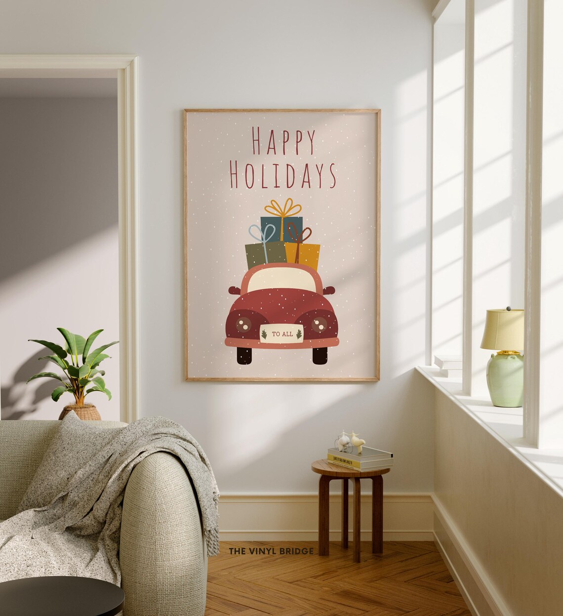 Happy Holidays Red Car Christmas Gifts Cute Snowy Wall Poster - Image 2