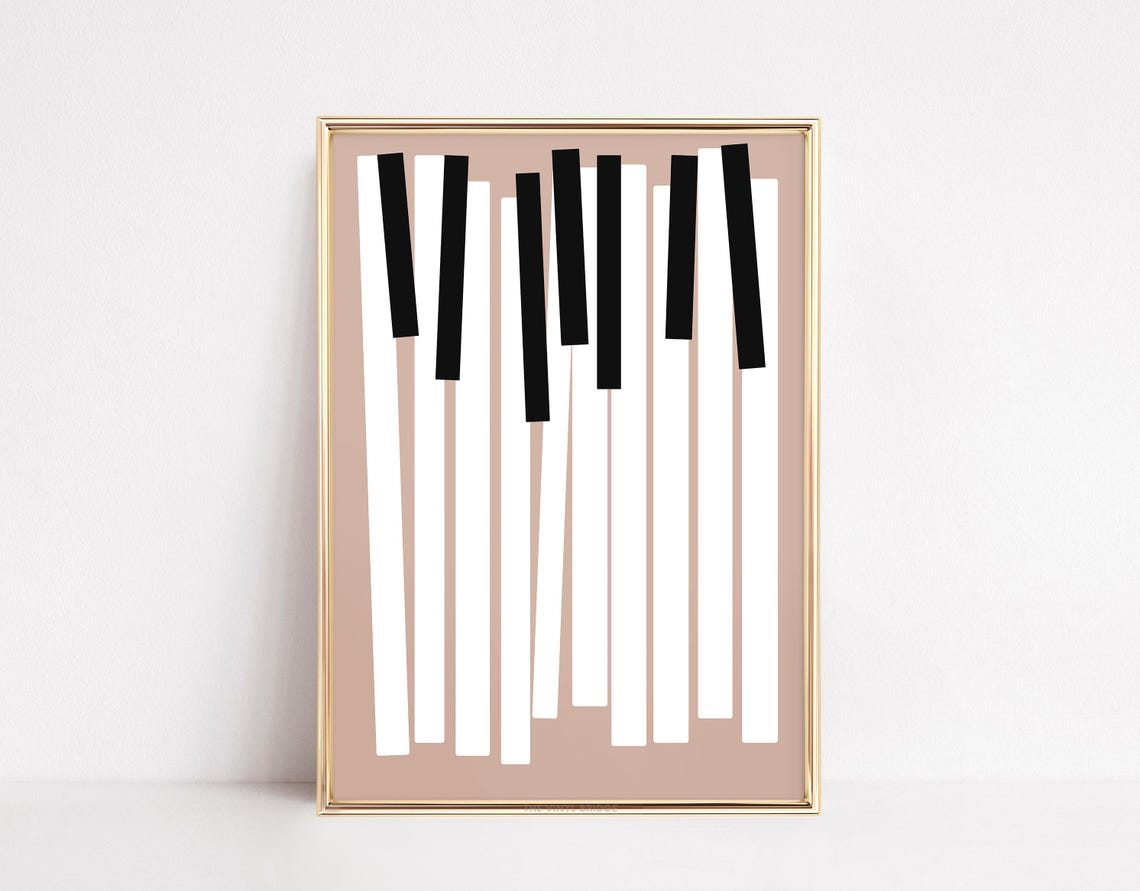 Black And White Abstract Piano Keys Beige Minimalist Art Poster