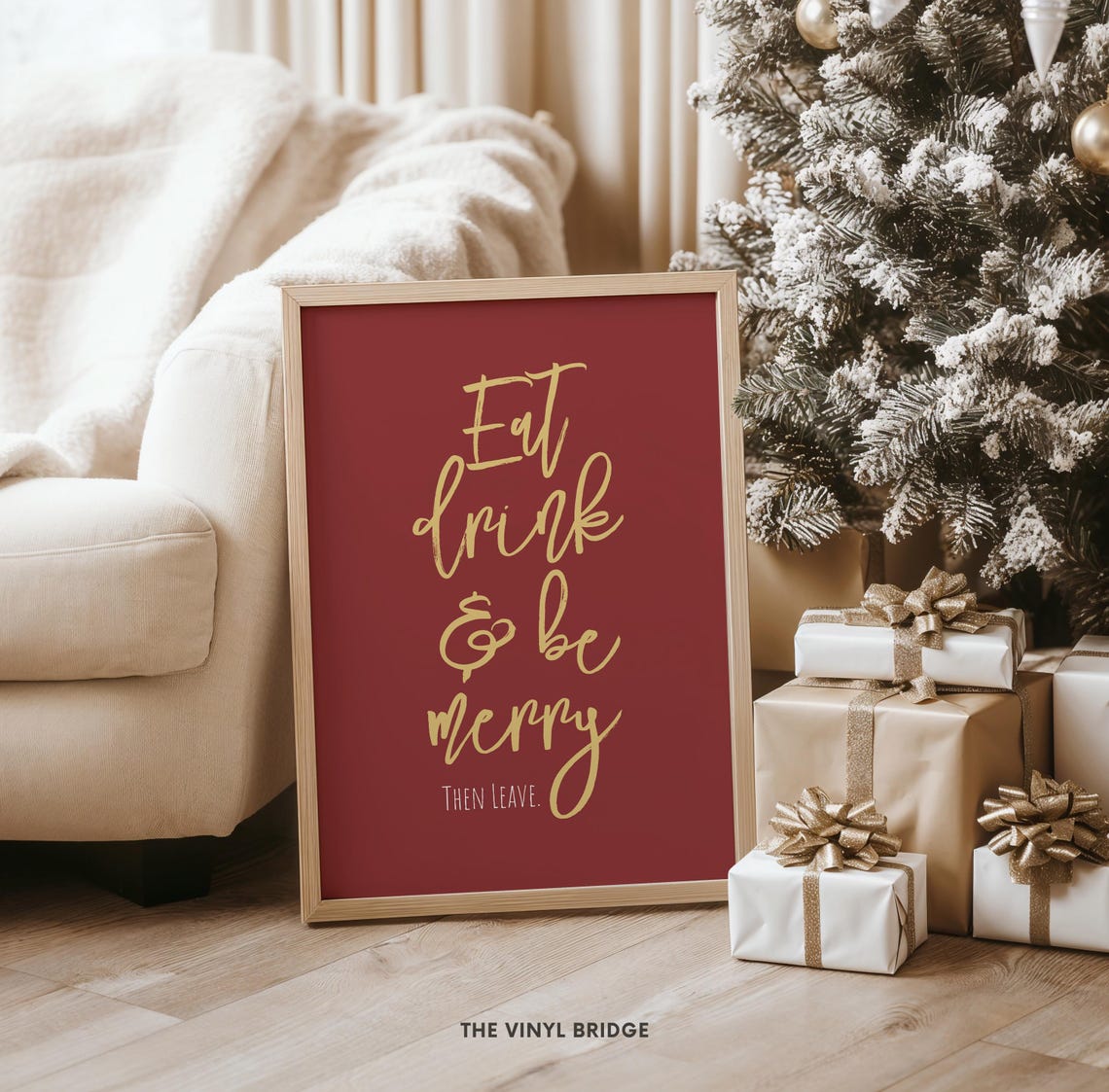 Eat Drink and Be Merry Then Leave Red Gold Script Party Poster - Image 3