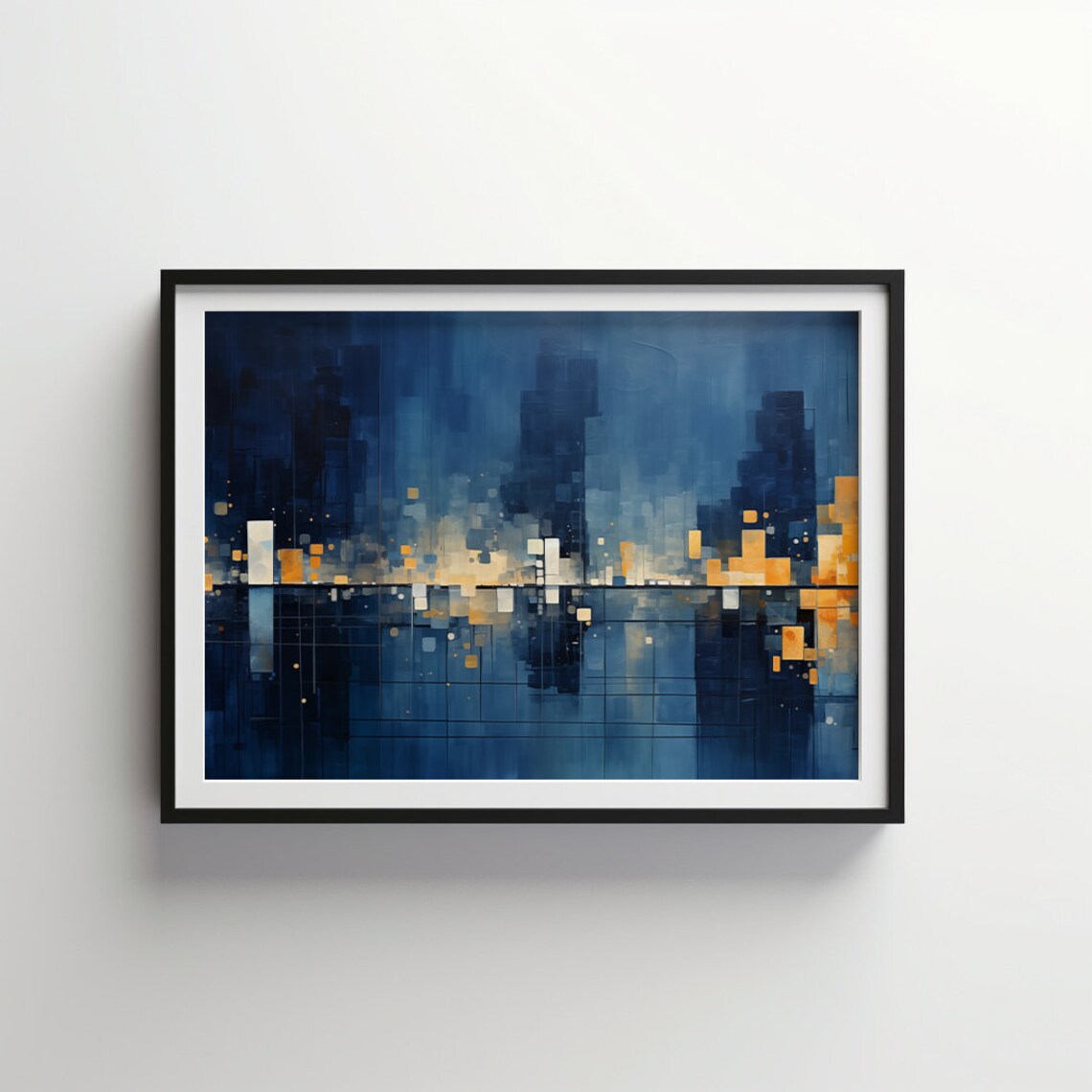 Abstract Pixel City Night Lights Water Reflection Art Poster