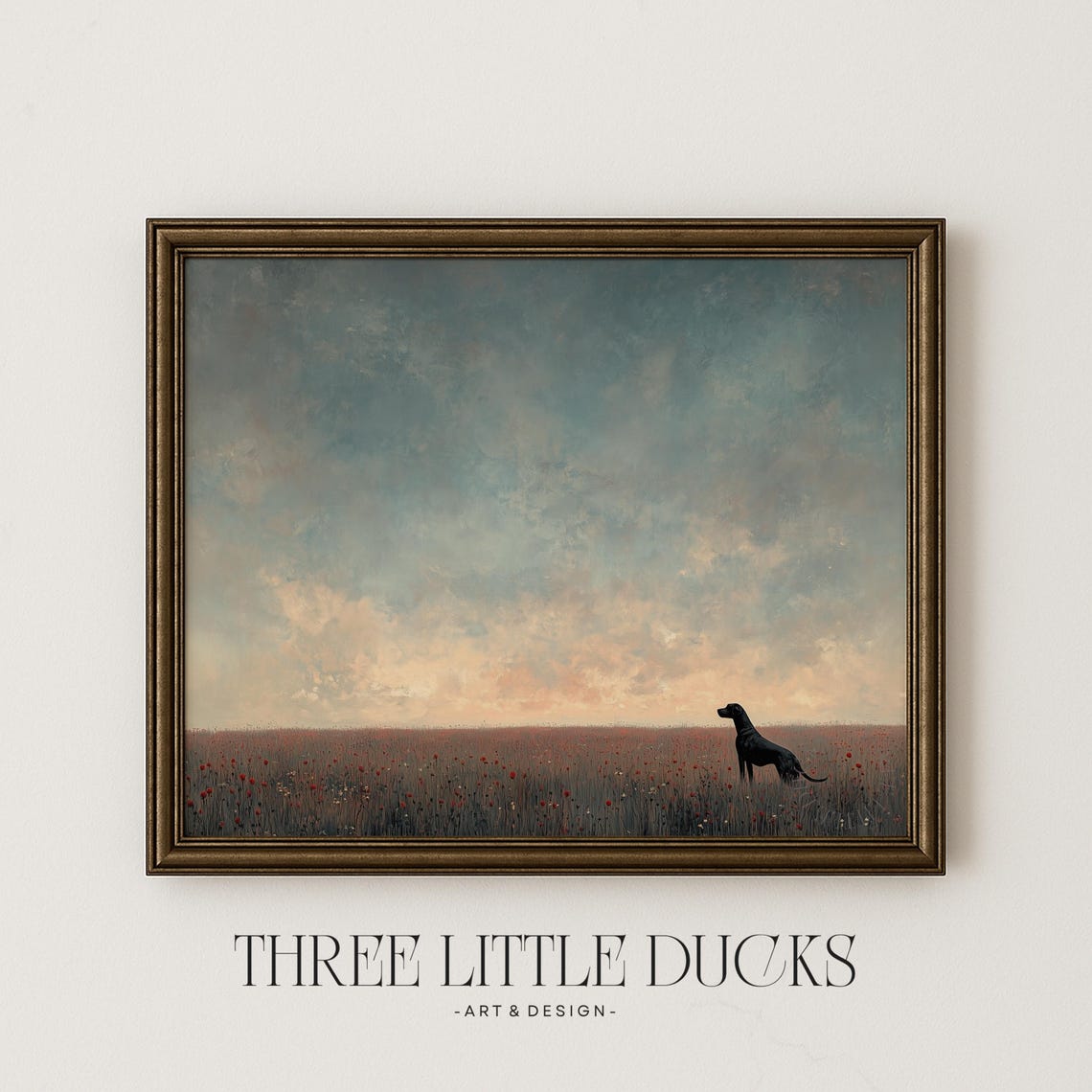 Great Dane Silhouette In Poppy Field Moody Landscape Wall Art