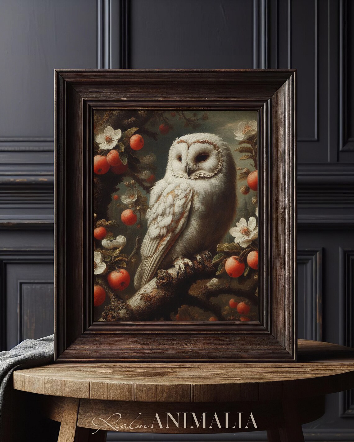 Vintage White Owl Print, Peach Tree Bird Art - Image 3