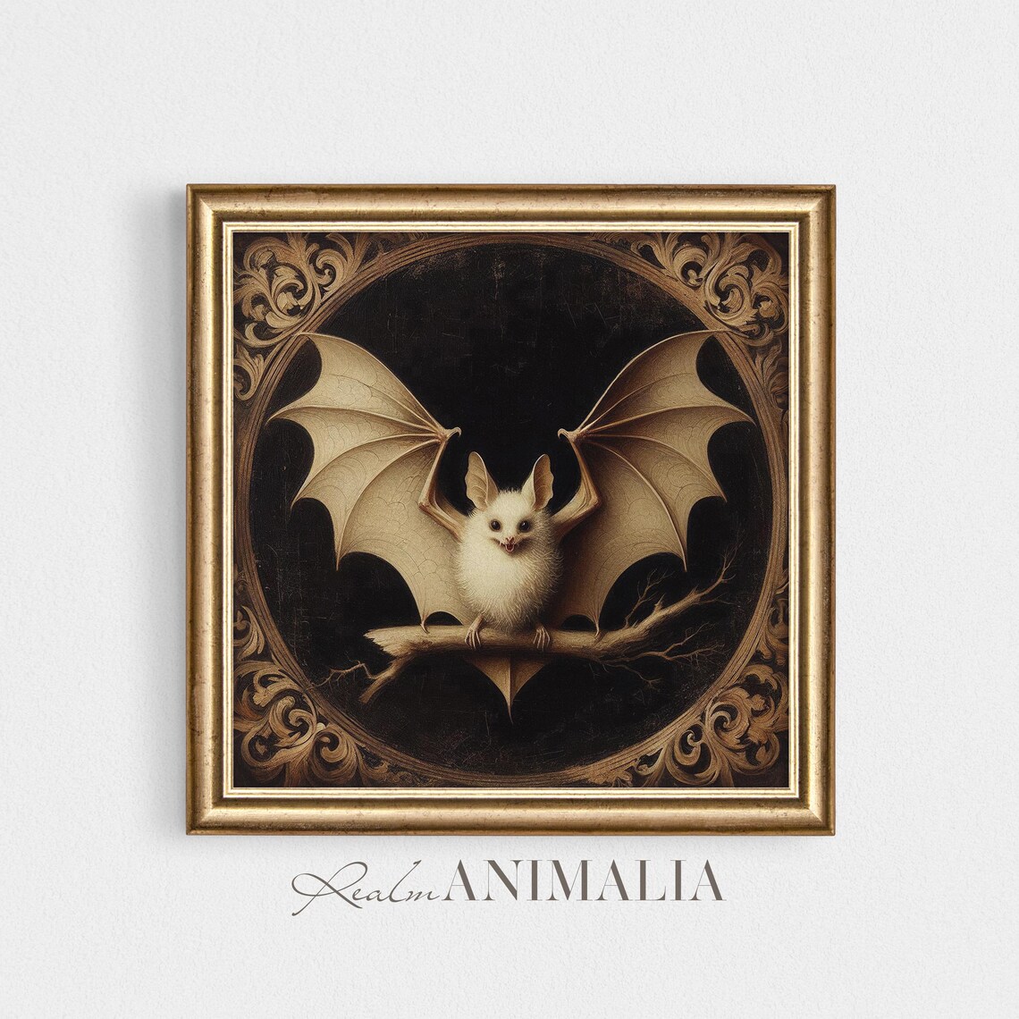 White Bat Square Print, Moody Gothic Decor - Image 2