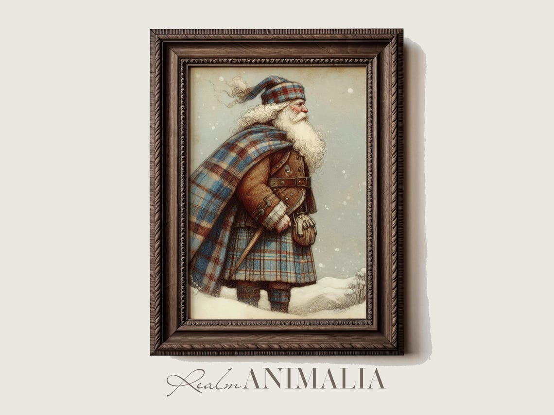 Scottish Santa Claus Art Print Vintage Father Christmas Painting Scotland Christmas Wall Art Festive Winter Holiday Art Wh164 - Image 2