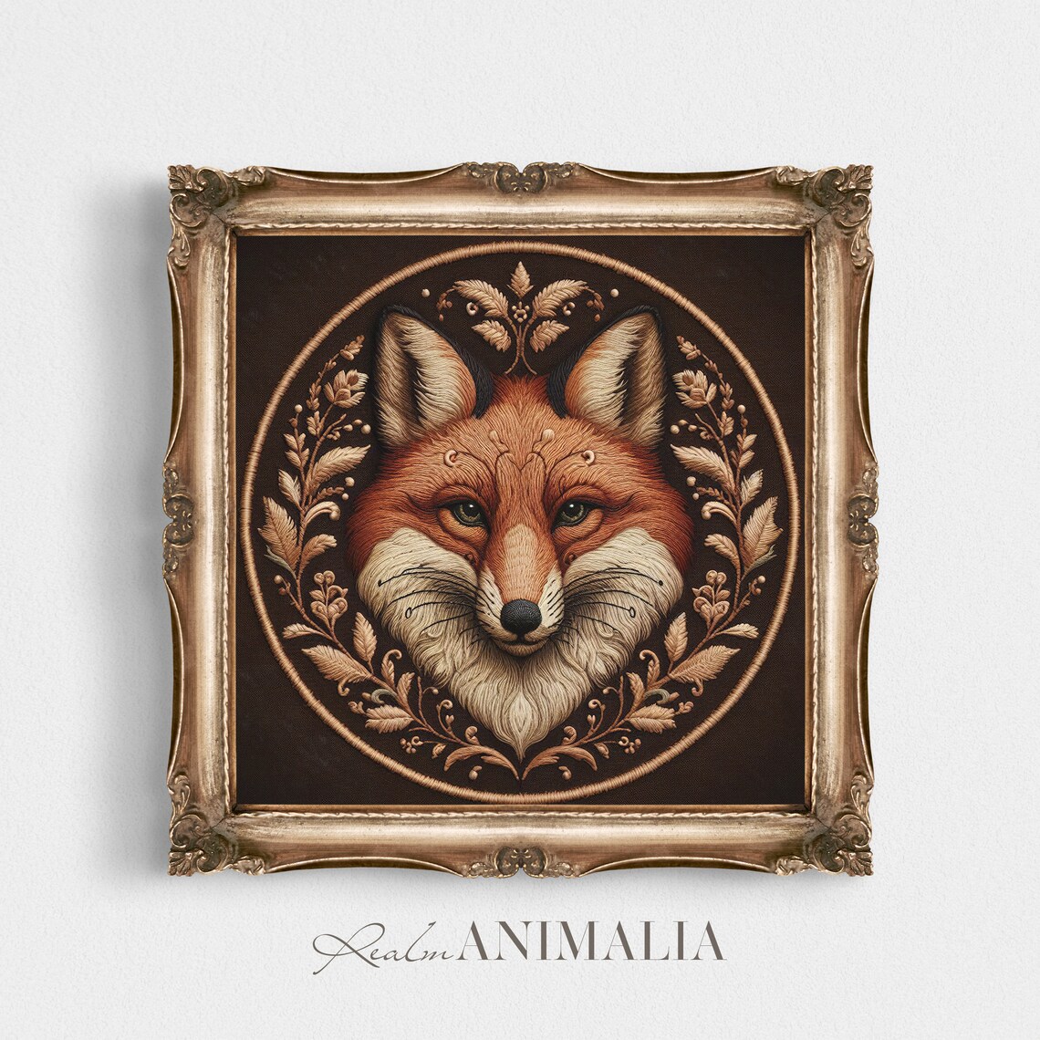 Fox Textile Embroidery Print Square Vintage Moody Fox Wall Tapestry Botanical Forest Animal Fabric Art Em040 - Image 2