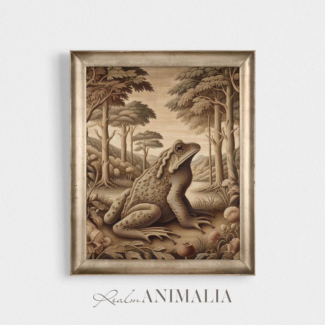 Toad In Forest Clearing Sepia Textile Tapestry Vintage Wildlife Poster - Image 2