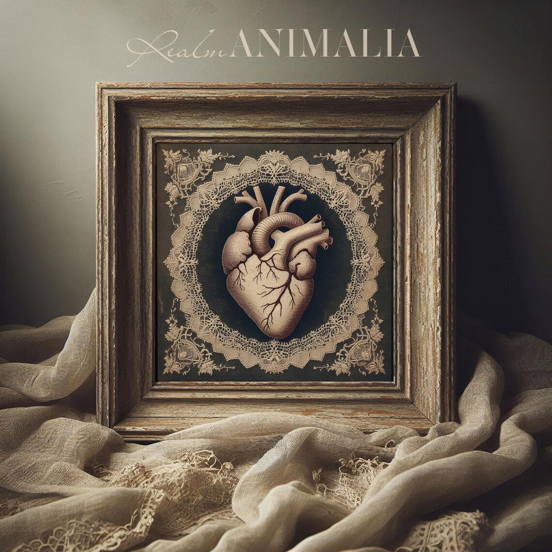 Anatomical Human Heart Vintage Textile Art Print - Image 4