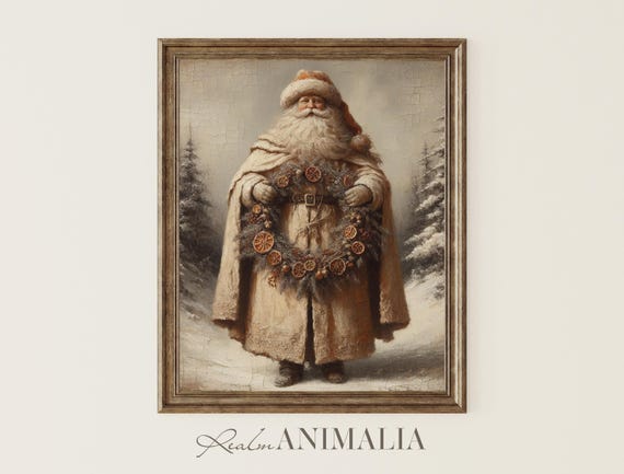 Vintage Santa Claus Art Print, Neutral Christmas Decor