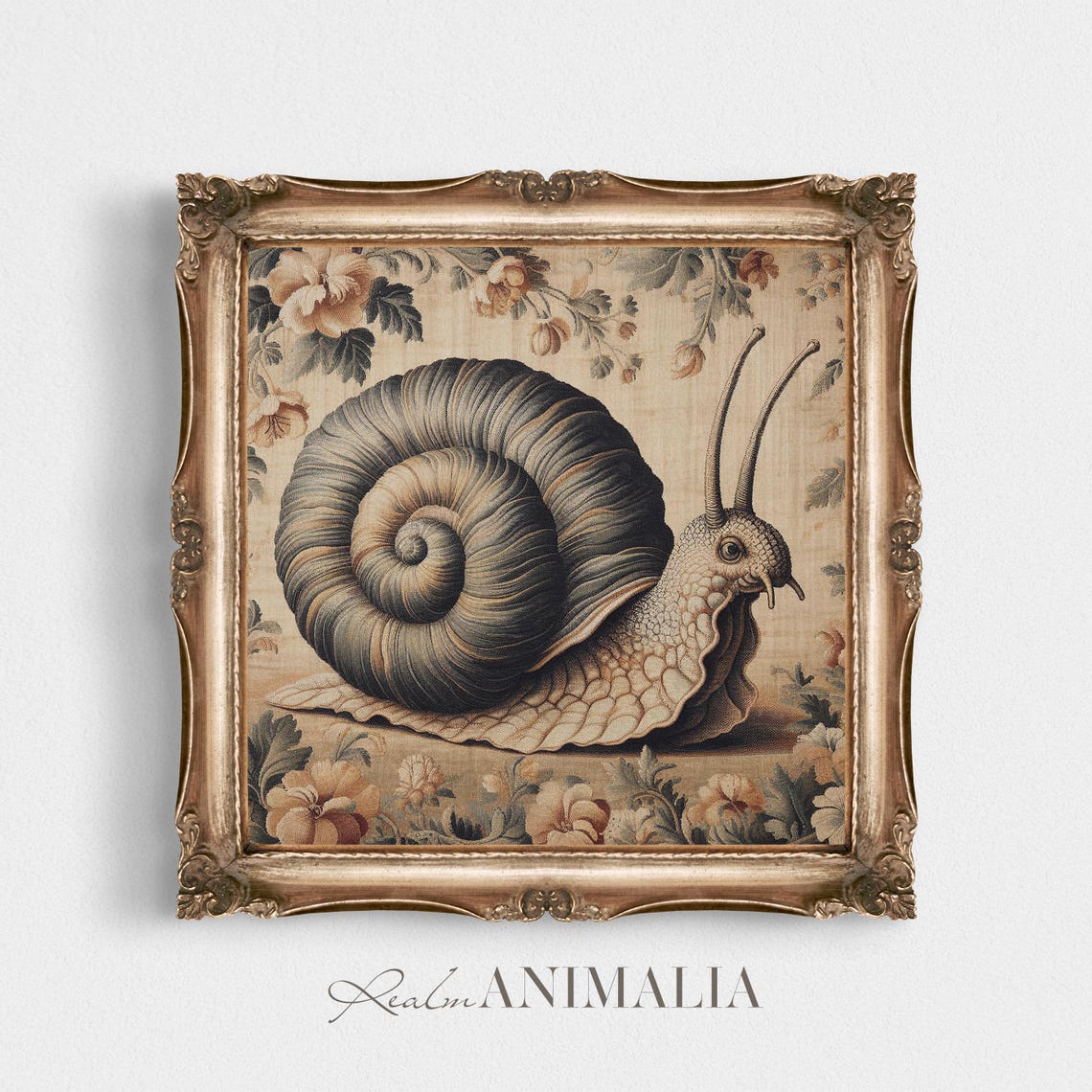Vintage Snail Illustration Antique Botanical Tapestry Poster - Image 2