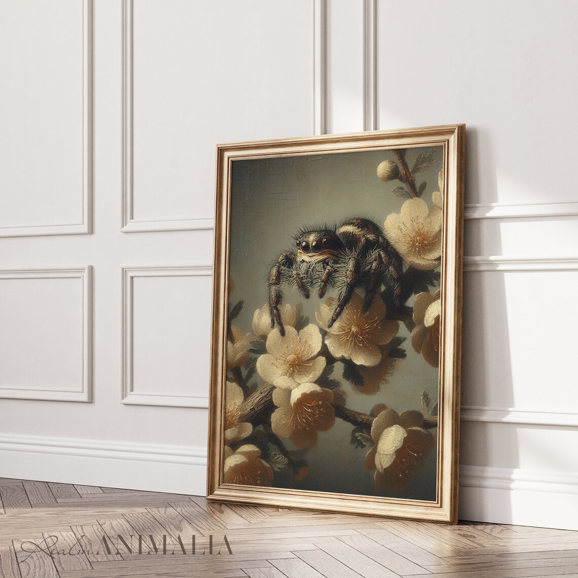 Jumping Spider Floral Portrait, Vintage Art Print - Image 3