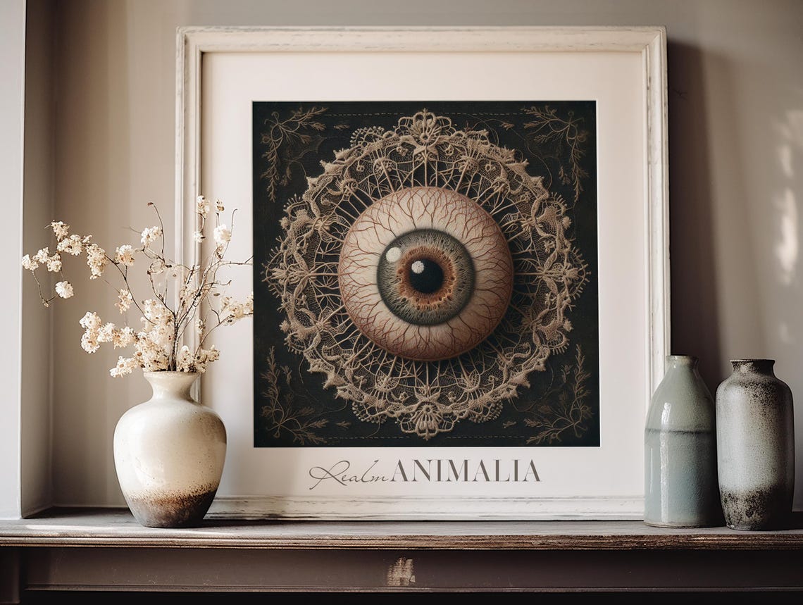 Anatomical Human Eye Textile Art With Lace On Black Gothic Poster - Image 2