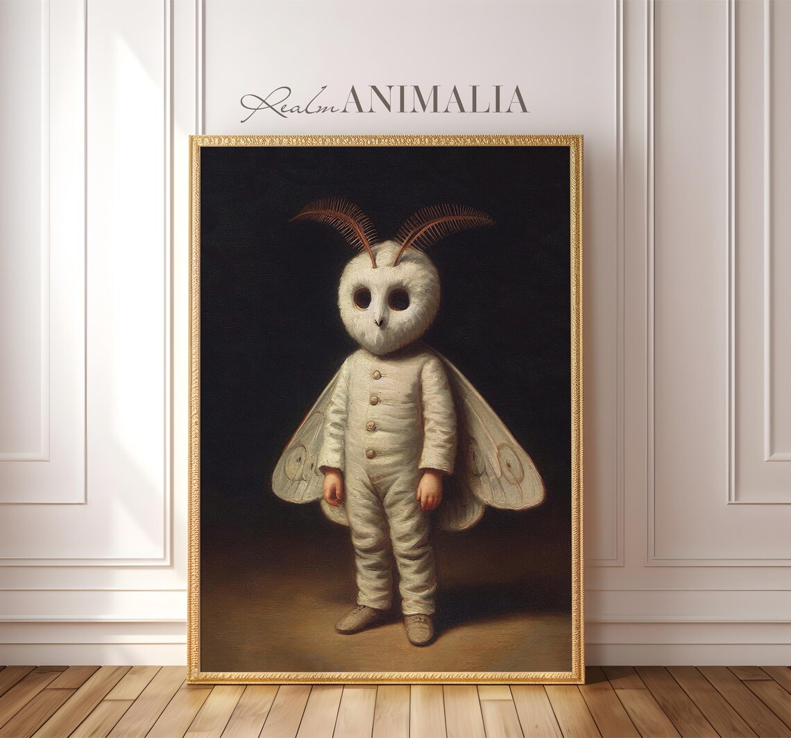 Child In White Moth Costume Vintage Eerie Halloween Portrait Art Print - Image 3