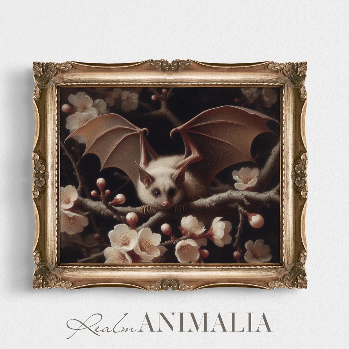 Vintage Bat Art, Dark Cottagecore Botanical Print - Image 2