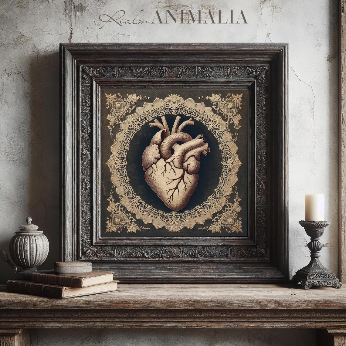 Anatomical Human Heart Vintage Textile Art Print - Image 2