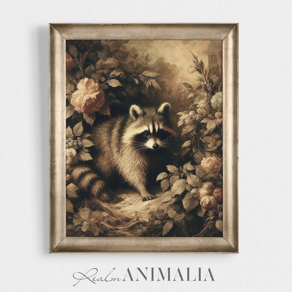Vintage Raccoon Painting, Neutral Cottagecore Art Print - Image 2