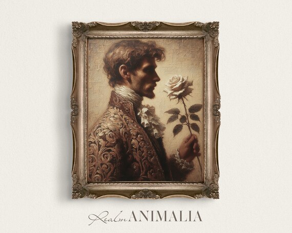 Male Portrait Painting Vintage Victorian Gentleman Art Print Moody Romantic Man Wall Art Male Profile Portrait Artwork Hu009