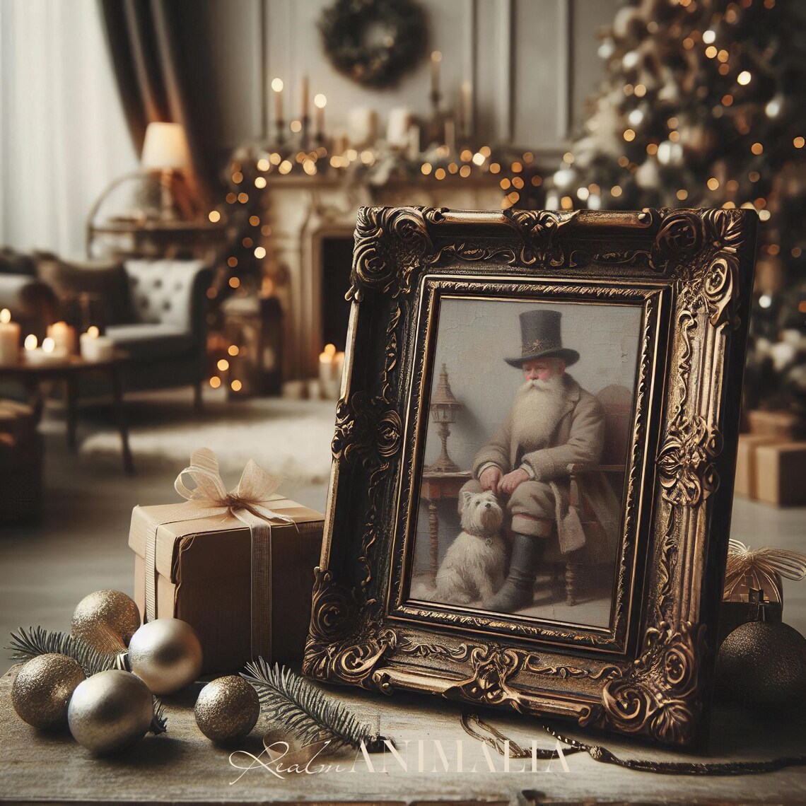 Gentleman With Pet Westie Dog Vintage Portrait Painting Nostalgic Christmas Wall Art Charming Animal Companion Art Prints Wh139 - Image 3