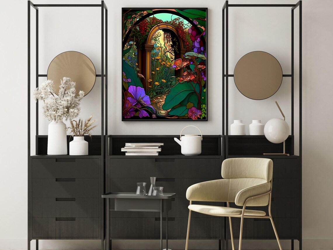 Art Nouveau Garden Arch With Purple Poppies And Vines Poster - Image 6