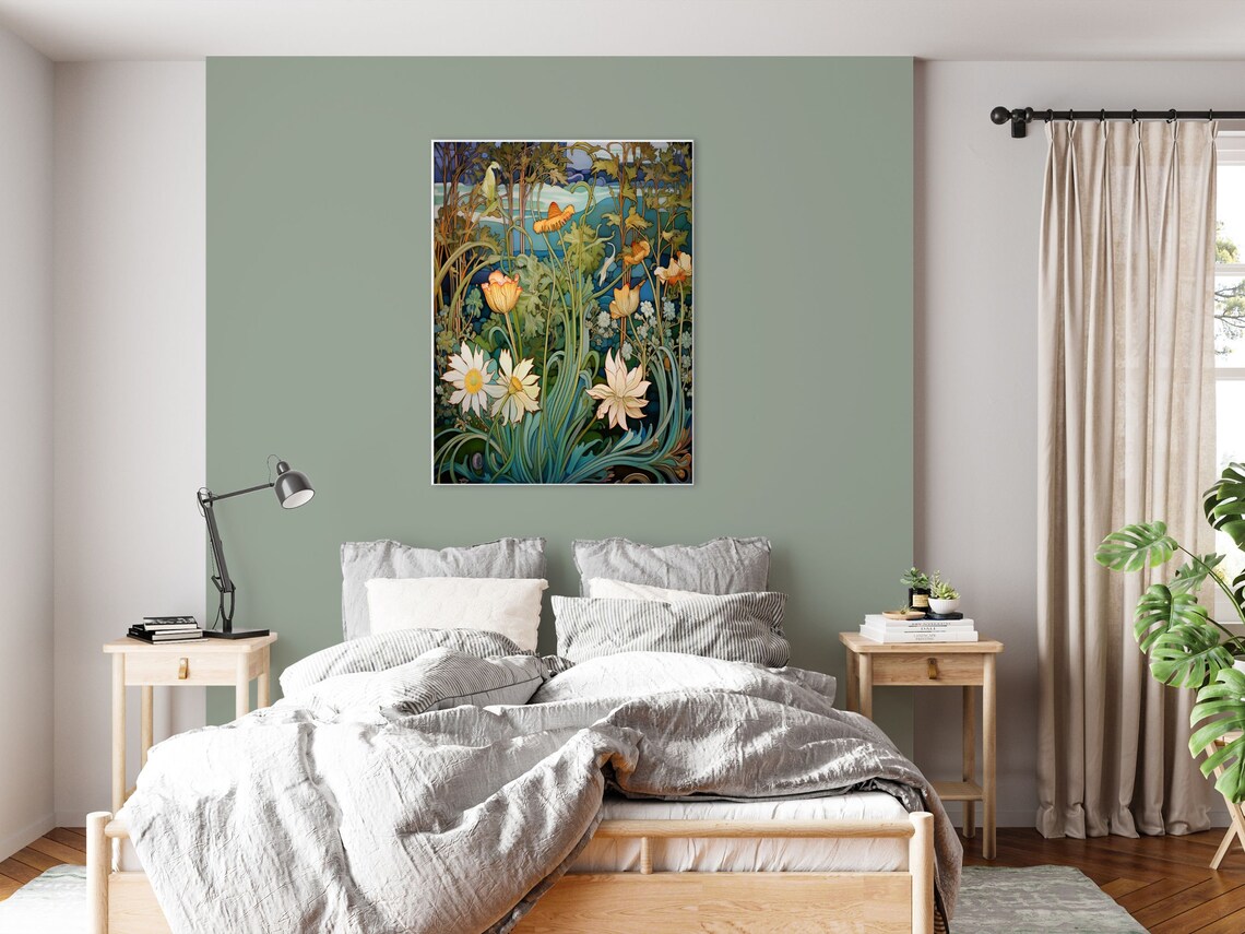 Art Nouveau Daisy and Tulip Stained-Glass Style Botanical Poster - Image 3