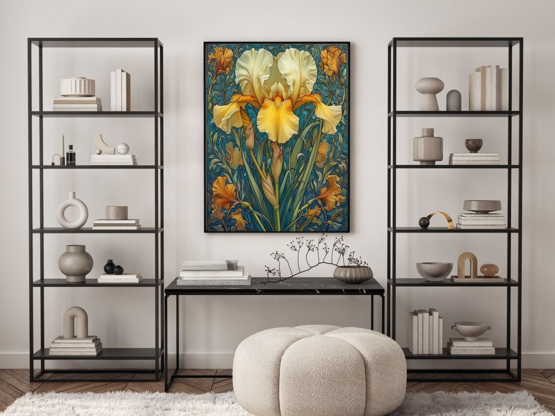 Golden Yellow Bearded Iris Botanical Art Nouveau Floral Art Poster - Image 5