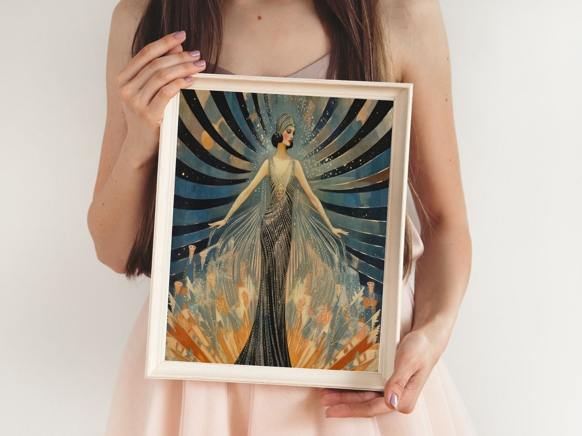 Glamorous Art Deco Erte Style Flapper Sunburst Beaded Gown Poster - Image 5