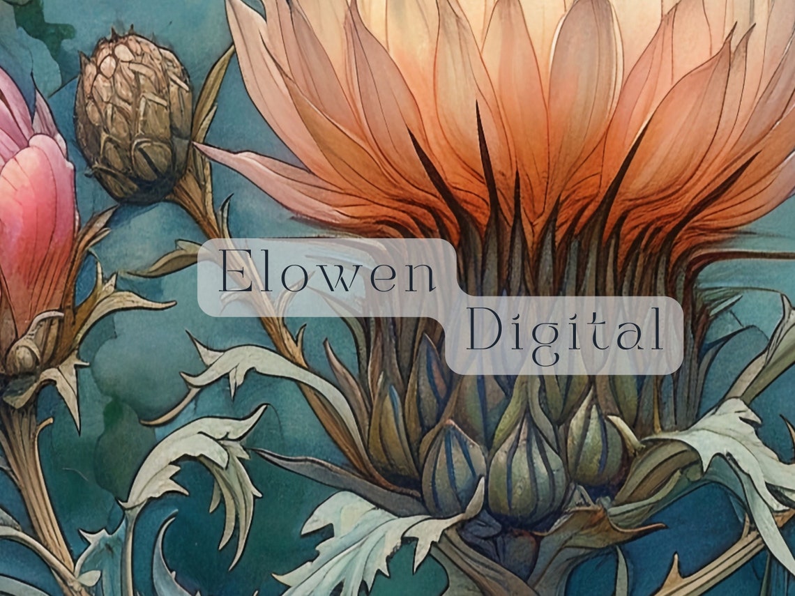 Lovely Art Nouveau Thistle Flower Blue Botanical Flower Poster - Image 4