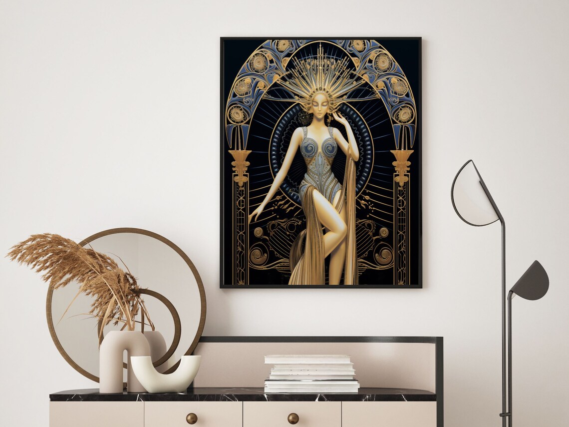 Woman In Gold With Radiant Sunburst Headdress Art Deco Print - Image 6