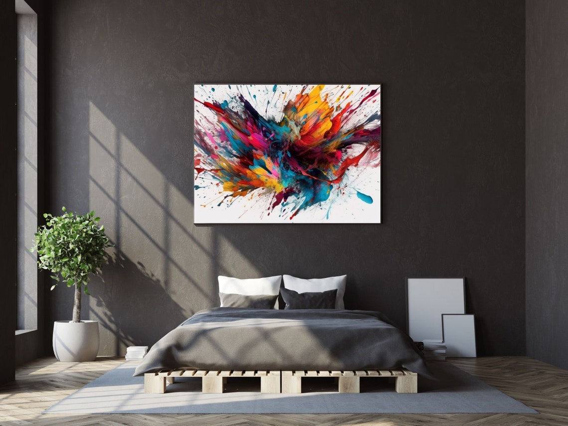 Vibrant Abstract Paint Splash Explosion Art Print in Red and Teal - Image 2