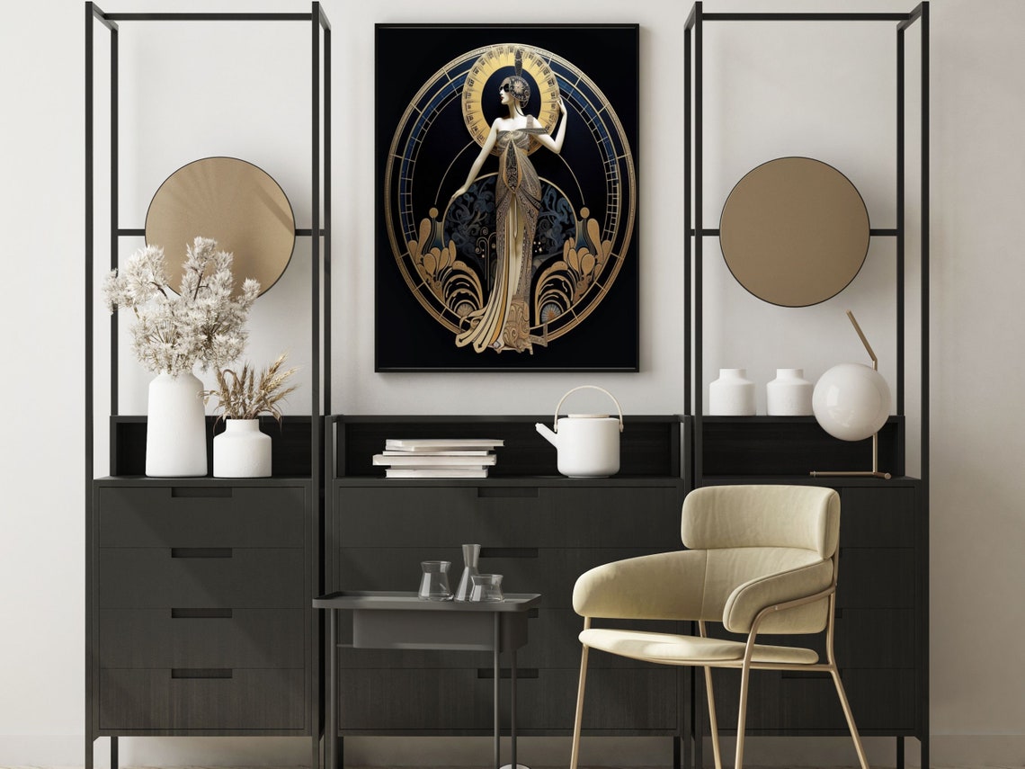 Art Deco Lady in a Gold Gown on Black Elegant Vintage Glamour Poster - Image 5