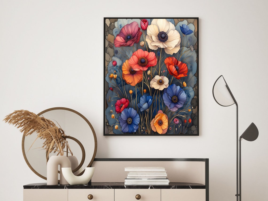 Red White and Blue Wildflowers Watercolor Botanical Wall Art - Image 6