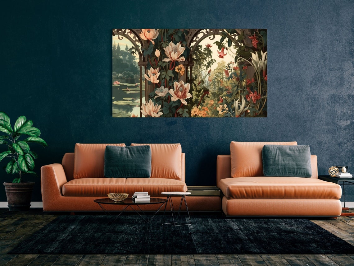 Water Lily Pond Behind Art Nouveau Flowering Arches Wall Art - Image 3