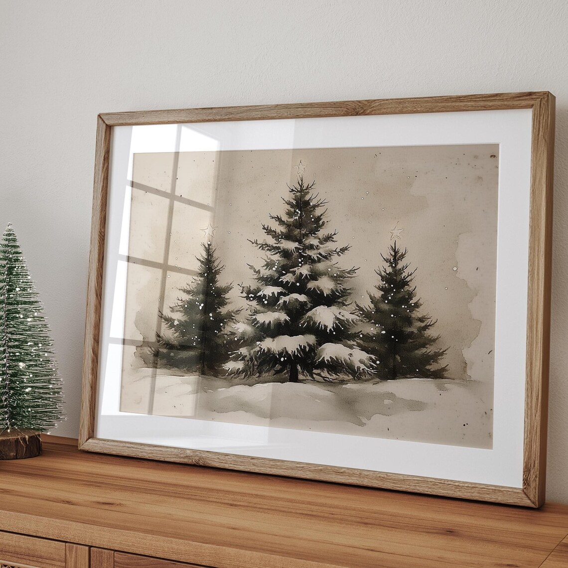 Vintage Christmas Tree Landscape Art Print - Image 5