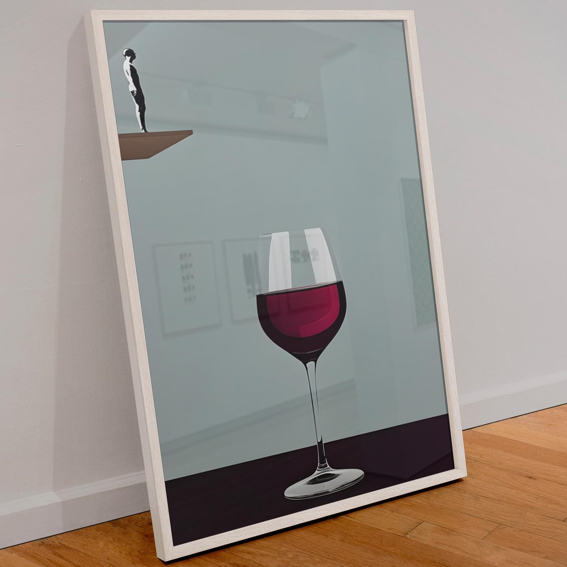 Minimalist Diver Plunging Into Giant Red Wine Glass Art Poster