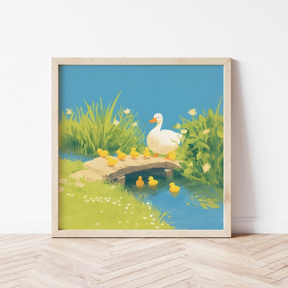 Duck And Ducklings, Nursery Art Print
