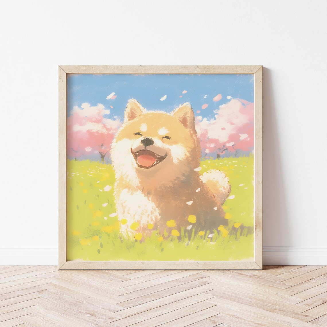Shiba Inu Illustration, Japan Cherry Blossom