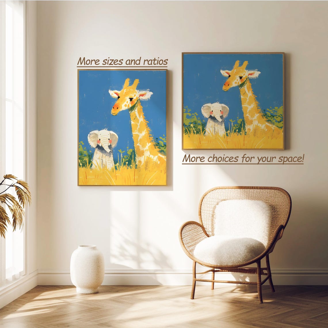 Giraffe And Elephant Illustration Of Animal Nursery Print Of Giraffe Friends Gifts Of Elephant Wall Art Of Giraffe Poster Of Giraffe - Image 2