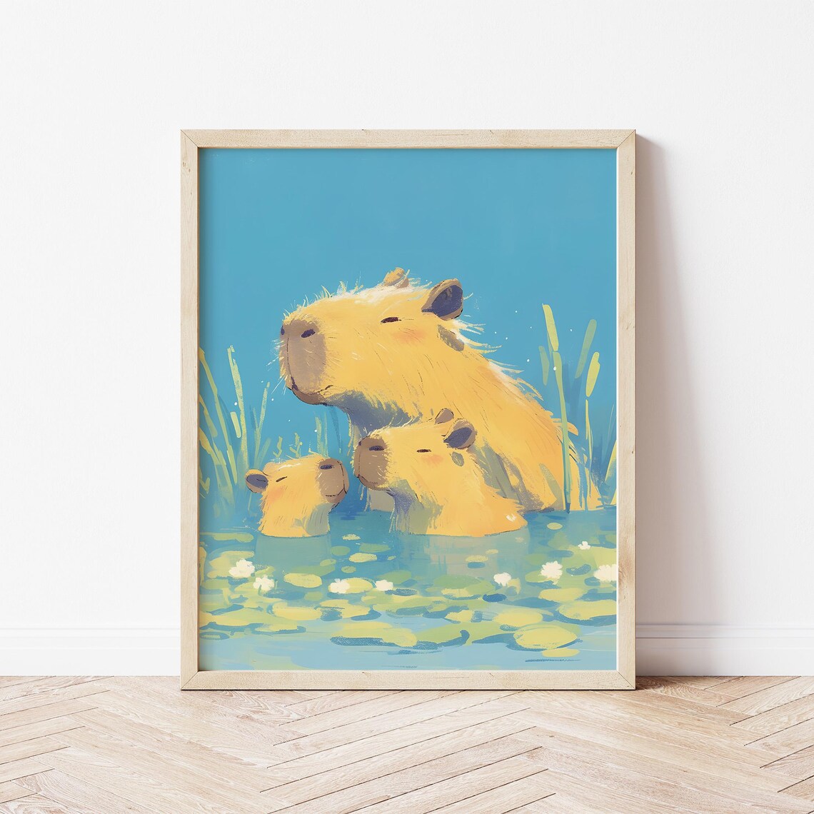 Cute Capybara Bathing Art Print, Family Animal Decor - Image 2