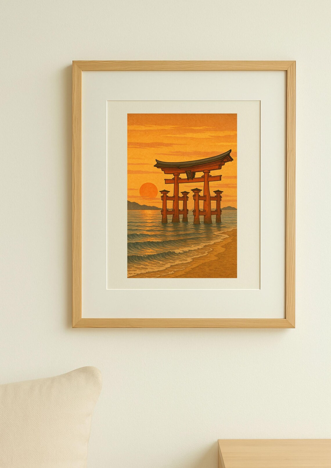 Torii Gate At Sunset By The Sea, Ukiyo-E Landscape