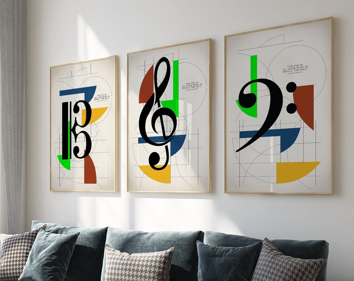 Treble Bass Alto Clef Set Of 3 Bauhaus Music Quote Wall Poster