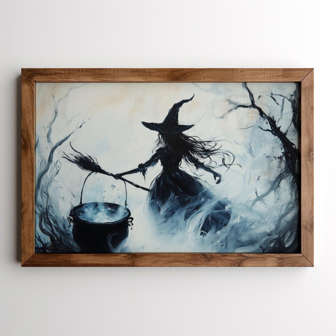 Witch Stirring Cauldron in Misty Forest Gothic Spell Art Poster - Image 4