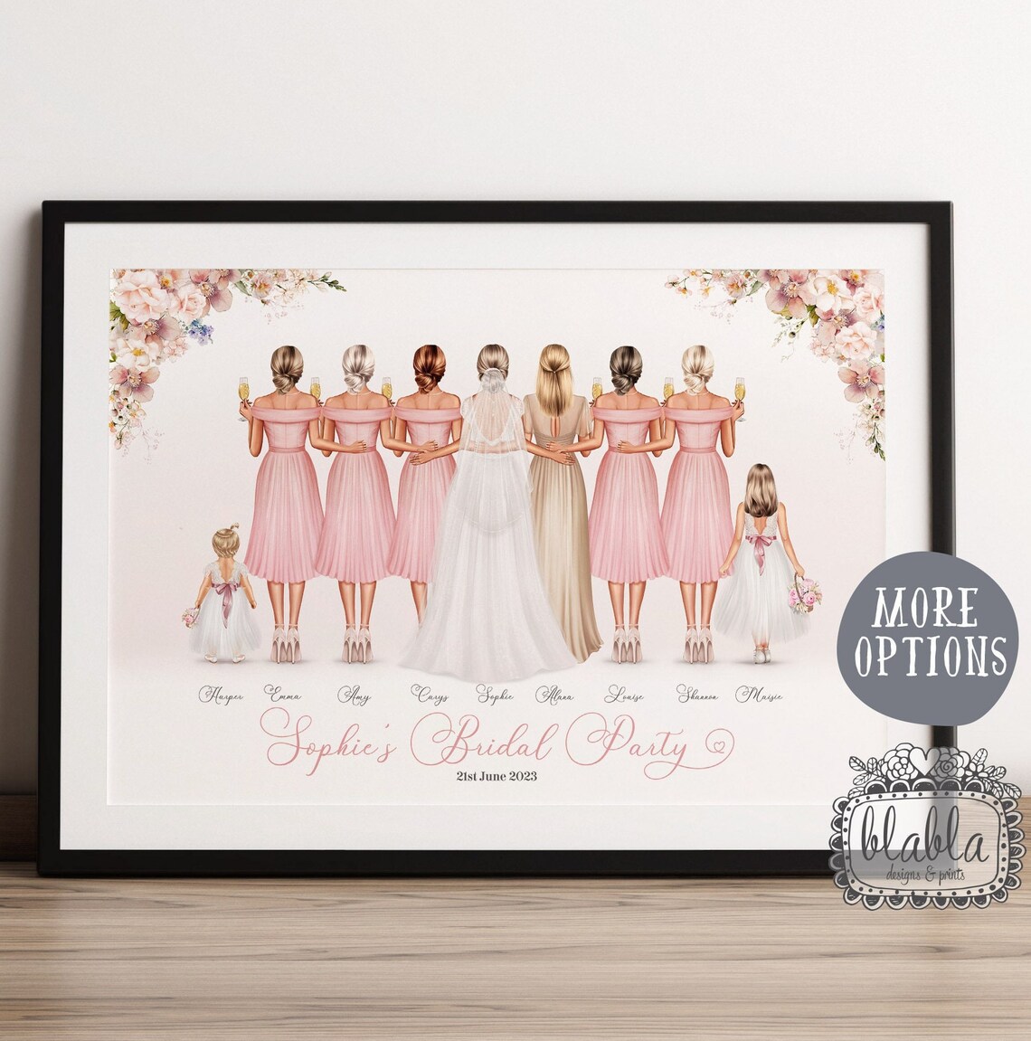 Sophie's Bridal Party Pink Bridesmaid Group Wedding Portrait Poster