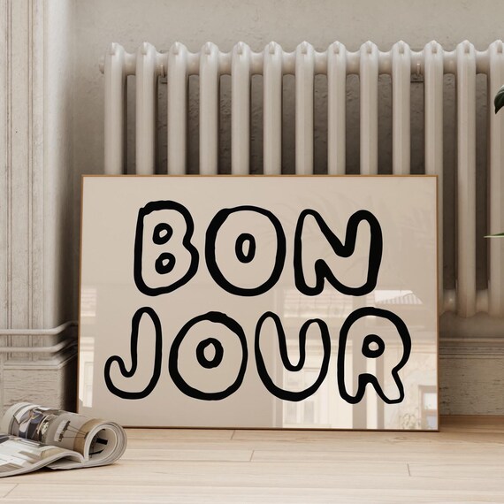 Bon Jour Bold Bubble Letters Black Retro French Quote Poster