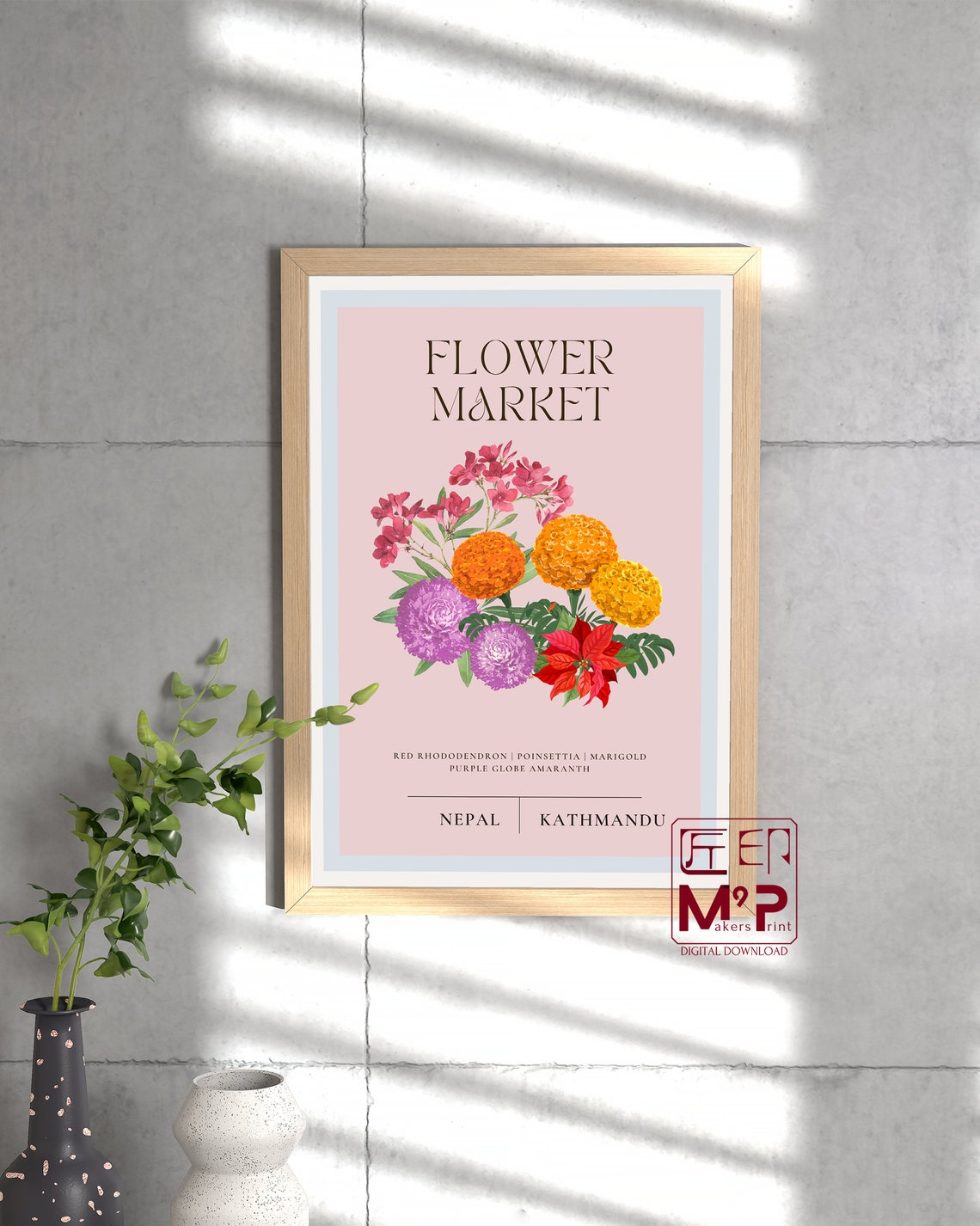 Kathmandu Minimalist Floral Print, Nepal Flower Poster
