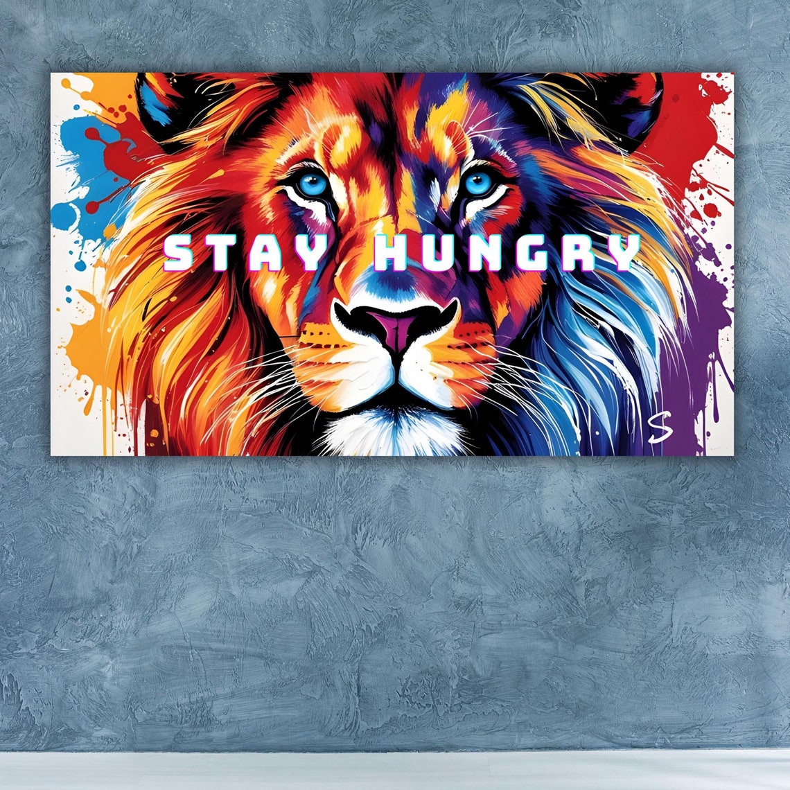 Stay Hungry Lion Colorful Pop Art Motivational Quote Animal Poster