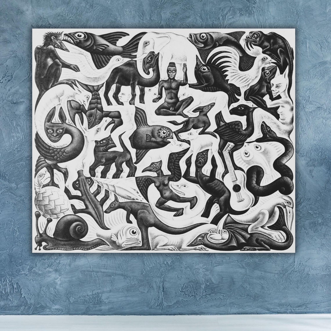 Maurits Cornelis Escher Animal Mosaic Black White Art Poster