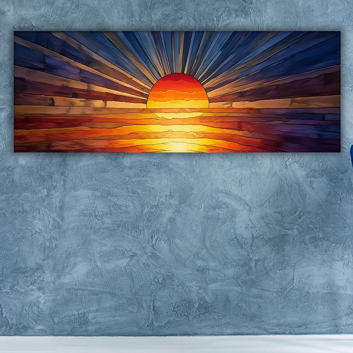 Stained Glass Ocean Sunset Radiant Sunburst Color Art Poster