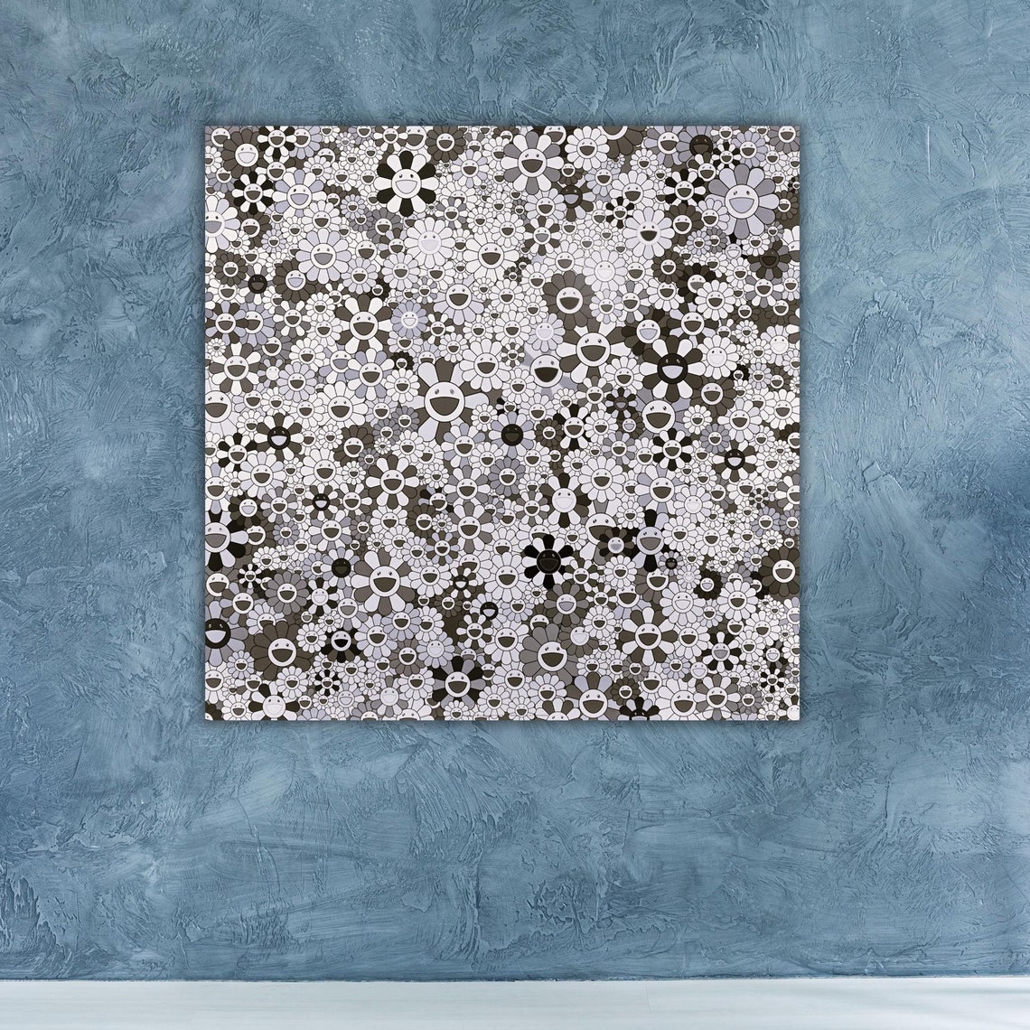 Takashi Murakami Monochrome Smiling Flowers Pop Art Pattern Poster