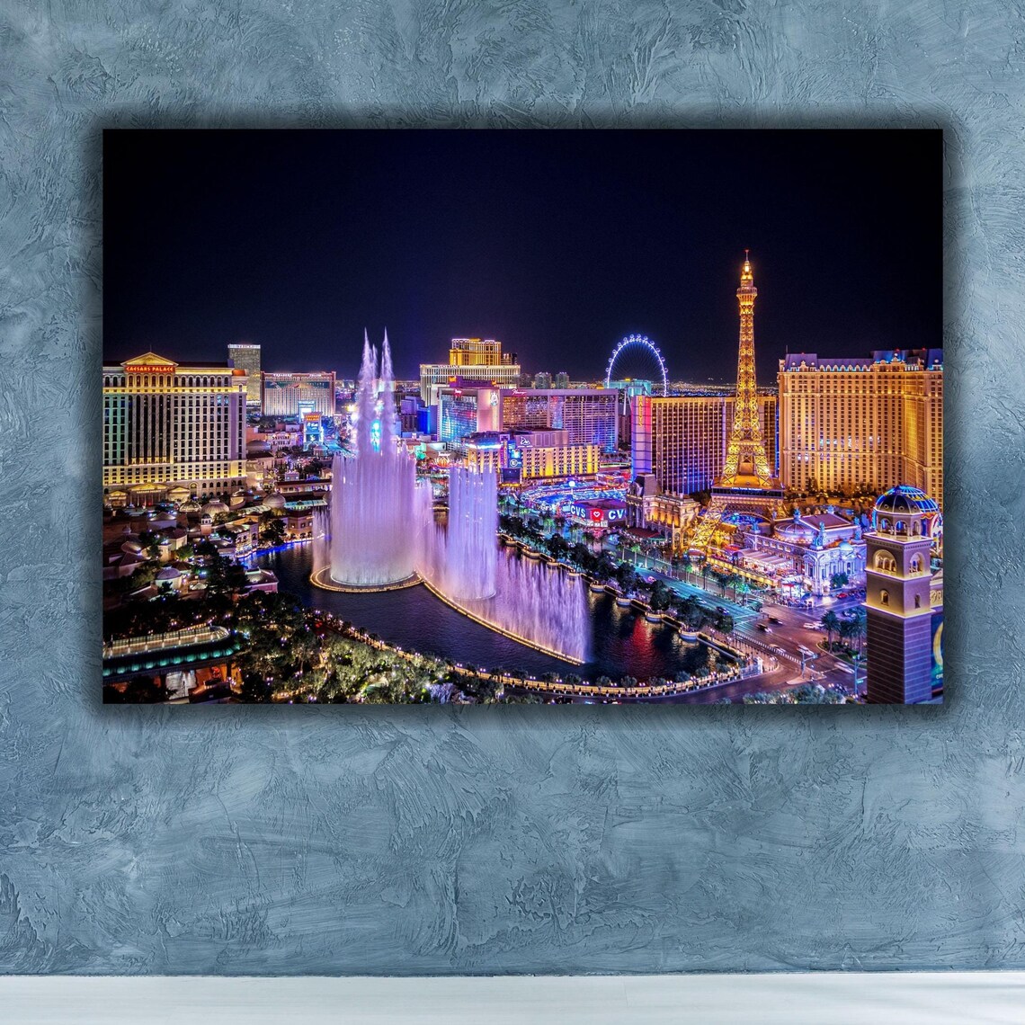 Las Vegas Strip Night Aerial View Bellagio Fountains Cityscape Poster
